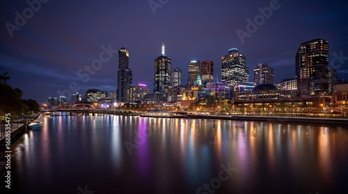 Wallpaper Mural Melbourne Cityscape Night with Yarra River Reflections. Torontodigital.ca