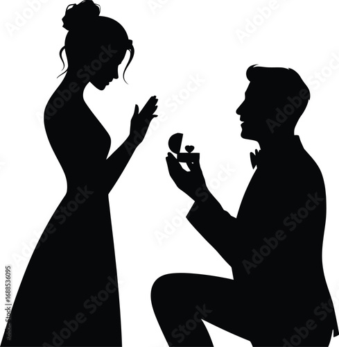 Proposal silhouette couple elegant engagement ring