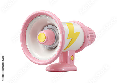 Pink Megaphone with Yellow Lightning Bolt Graphic