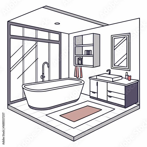 Modern bathroom interior design vector, real estate property illustration, clean flat style