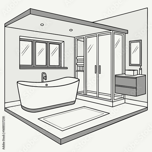 Modern bathroom interior design vector, real estate property illustration, clean flat style