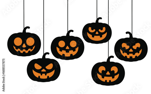 Spooky Halloween jack-o'-lanterns dangle playfully, perfect for festive decorations
