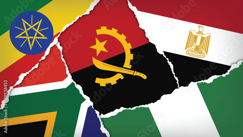 Illustration Vector Featuring South Africa, Angola, Nigeria, Ethiopia and Egypt Identities