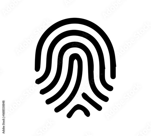 A black fingerprint graphic on a white background, showing the unique whorls and ridges.