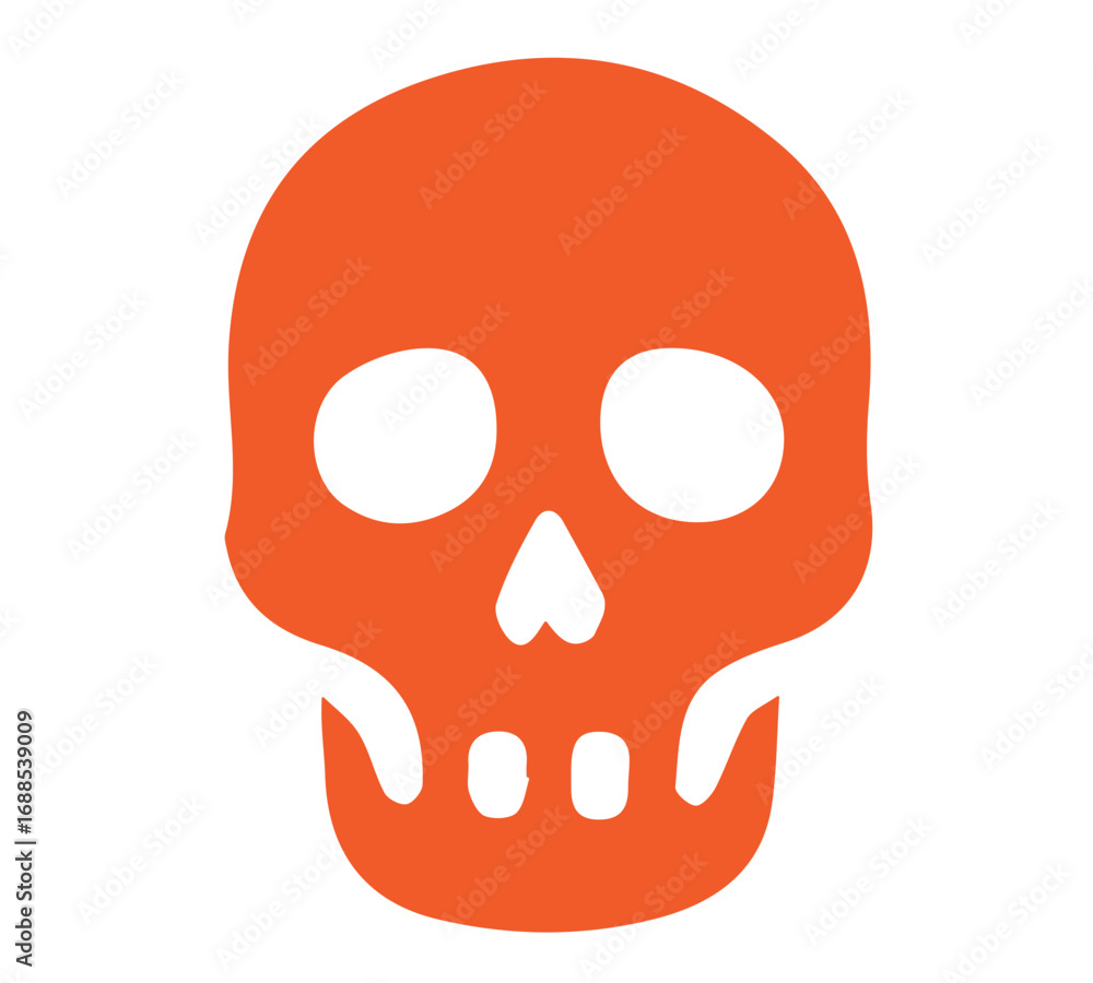 Fototapeta premium Simple orange skull graphic, minimalist design, symbolic representation of death.