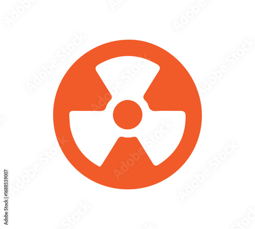 Orange radiation symbol inside a circle, centered on a white background.