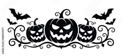 Spooky Halloween pumpkins and bats create a festive, eerie decorative border