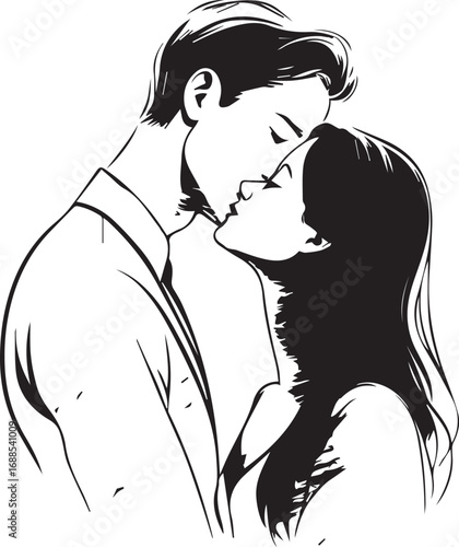 Affection's Embrace: A tender embrace, a delicate kiss. A pair shares an intimate moment, their silhouettes narrating a tale of pure connection. The image, in monochromatic tones.