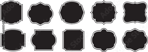 A vector collection of retro black and white labels, badges, and signs on a vintage illustration with a blank paper banner