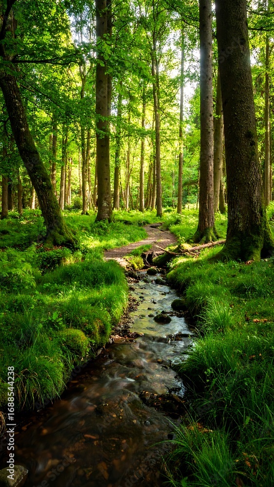 Obraz premium Sunny forest stream path