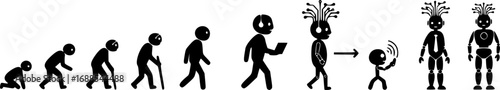 Vector Illustration of Evolution of Human Technology Timeline with AI, Artificial Intelligence, Chatbot, Robot, Digital Transformation and Future Technological Change