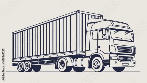 Freightliner's Trailblazer: A monochrome vector image showcases a robust, long-haul truck, symbolizing trade, transport, and industry in its sleek and modern form.