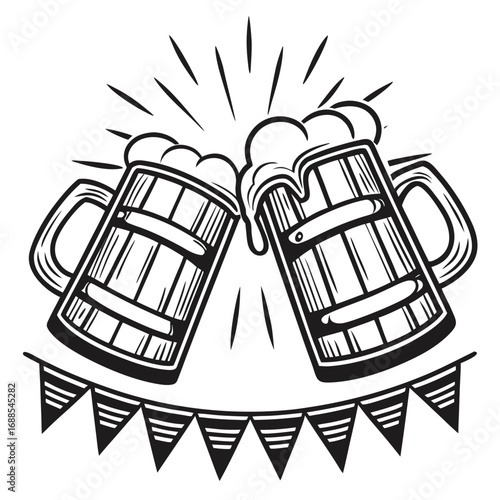 Cheers of Friendship: A classic sketch captures the spirit of friendship and celebration with a joyous clinking of frothy beer mugs.