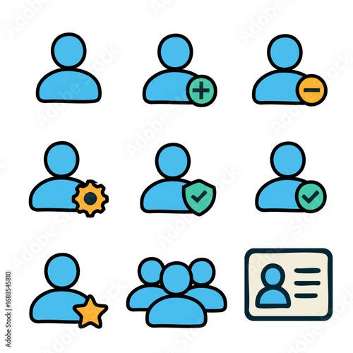 Nine user profile icons with different designations, suitable for websites, applications, presentations, and social media platforms. Great for personalizing accounts.
