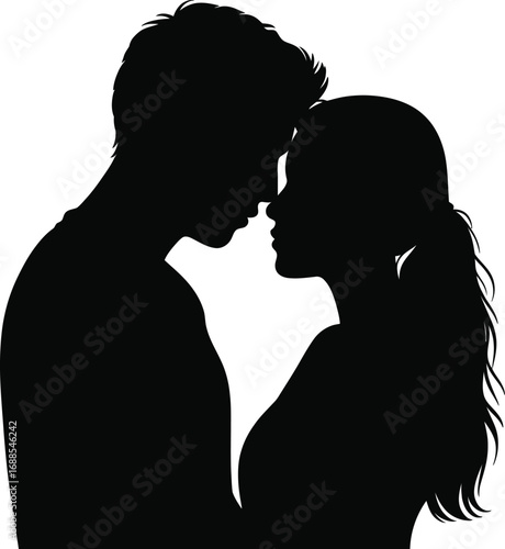 Couple forehead touch silhouette black white
