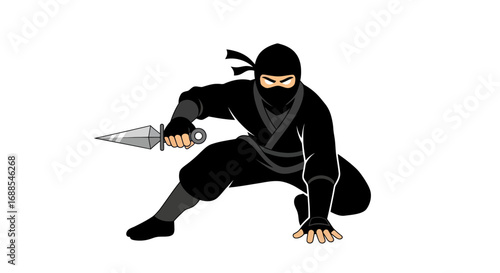 Ninja in Combat Stance with Throwing Knife.