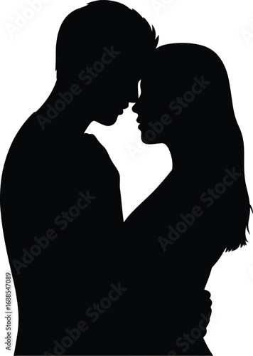 Couple embracing forehead to forehead embrace silhouette