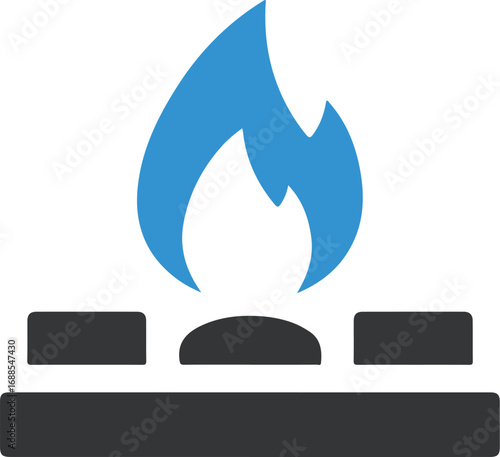 Gas stove blue flame burner, ideal for culinary content, home cooking, kitchen appliances visual representation, cooking blogs, or foodrelated designs.