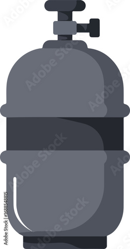 Gray scuba tank with valve for diving. Suitable for recreational diving websites, informational blogs, and scuba equipment advertisements.