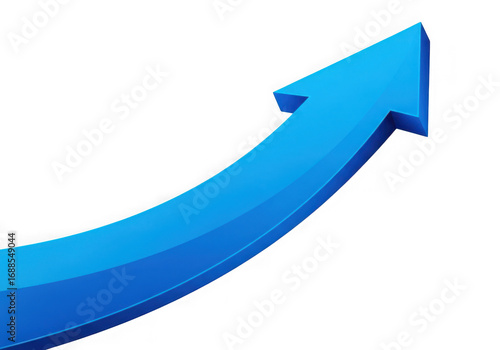 Bright blue arrow ascending upwards symbolizing growth success and positive momentum transparent background