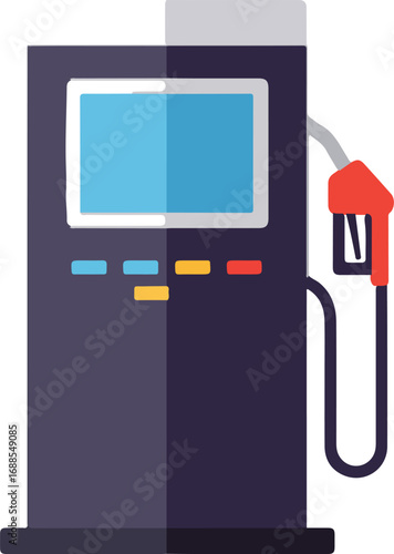 Gas station fuel pump with a display screen perfect for marketing campaigns, advertising materials, and transportationthemed designs.