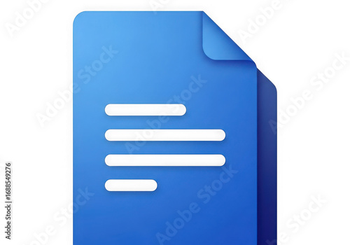 Blue document icon with lines of text representing information and data transparent background