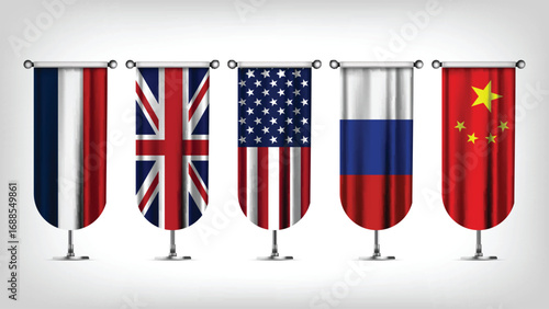 Illustration Vector Featuring USA, UK, China, Russia and France Identities