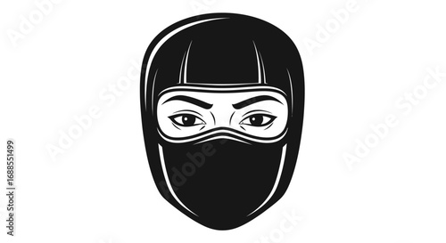 Black Balaclava Mask with Visible Eyes, Monochrome Illustration.