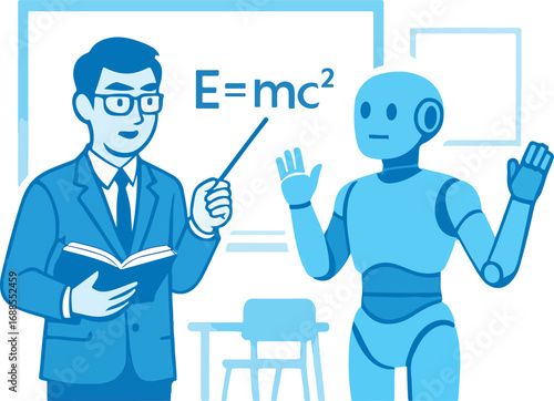 Hybrid learning spaces -robot + human teacher together Illustration