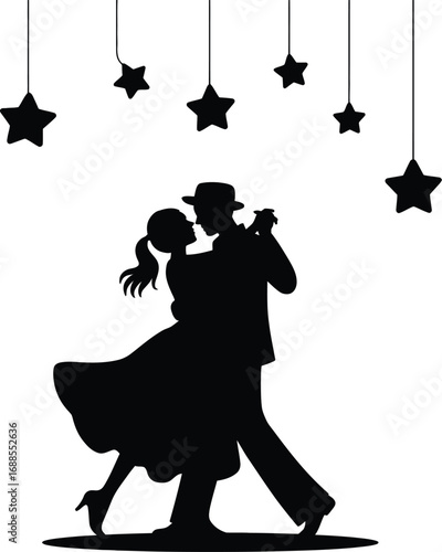 Dancing couple under starry sky silhouette stars