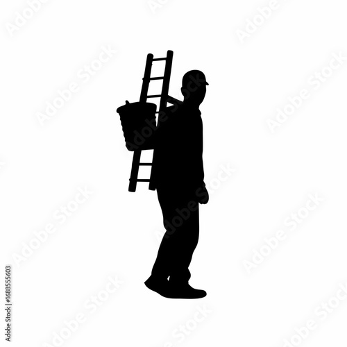 Silhouette of a worker carrying a ladder for grape harvesting