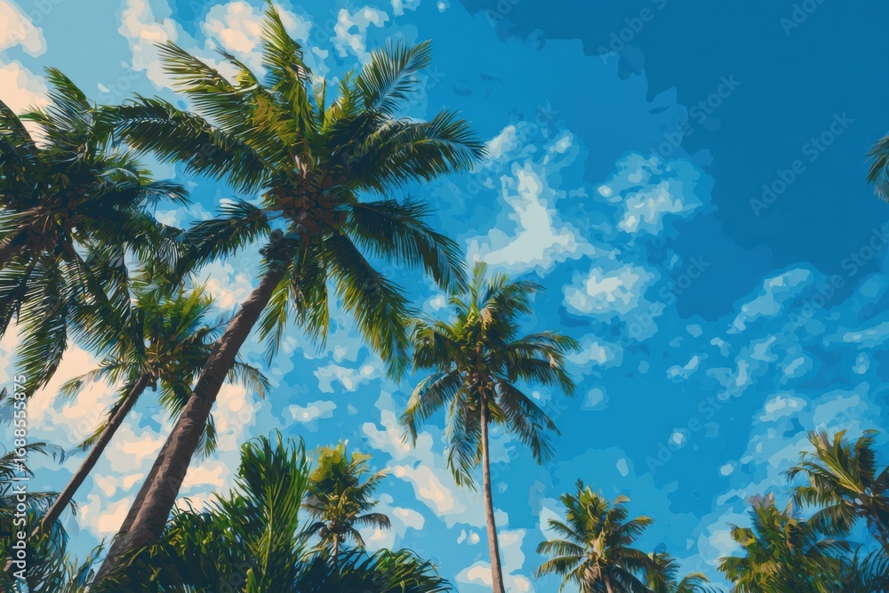 Fototapeta premium Palm trees reaching for a vibrant blue sky