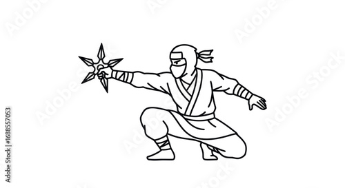 Ninja Warrior Crouching with Throwing Star.