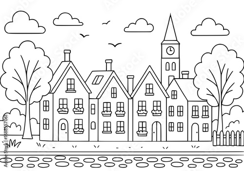 Old Town Houses Coloring Page