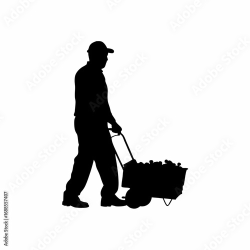 Silhouette of a worker pulling a cart laden with grapes