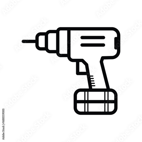 Black and white illustration of a cordless power drill tool