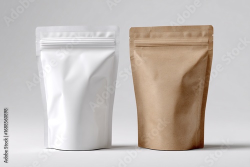Detailed mockup of two product paper bags with ziplock closures
