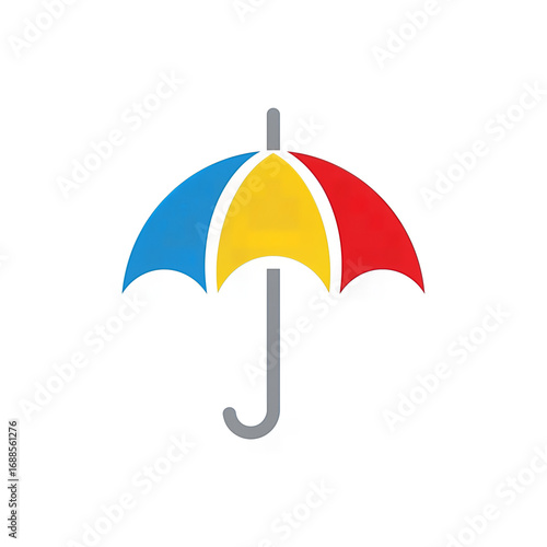 Umbrella icon. Blue, yellow, red, minimalist icon isolated on white background. Umbrella simple silhouette. Web site page and mobile app design vector element.