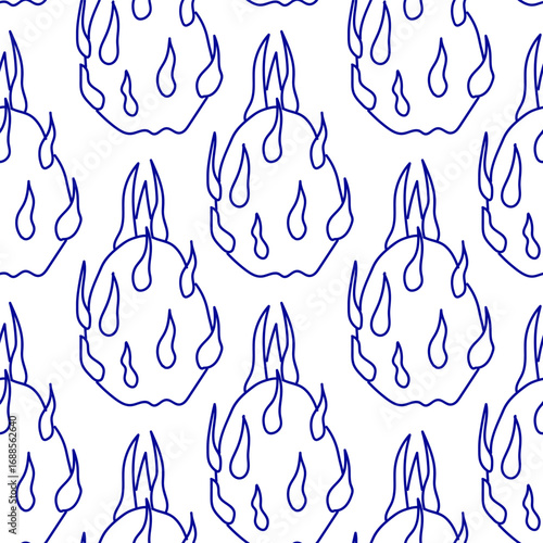 Seamless pattern with dragon fruit in doodle style on a white background.