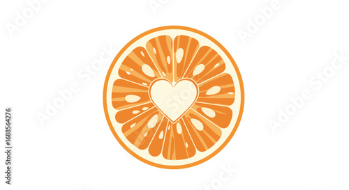 Fresh juicy orange slice with a sweet heart design in the center