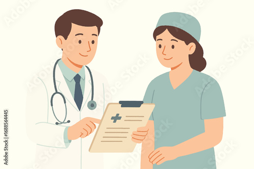 Healthcare Team Consultation Medical Record Review Illustration