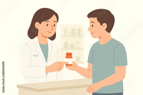 Pharmacist helping customer with medication at drugstore