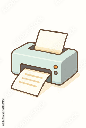 Cartoon Printer Icon Printing Document Cute Office Device Illustration