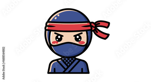 Adorable Cartoon Ninja Character with Red Headband and Mask.