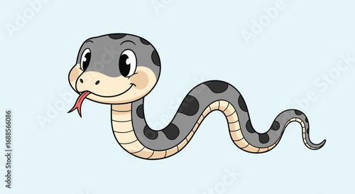 Cute cartoon snake with big eyes and tongue out slithering happily