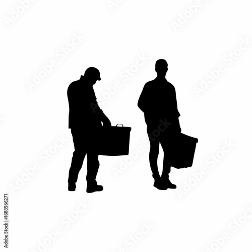 Workers unloading grape crates at winery silhouette