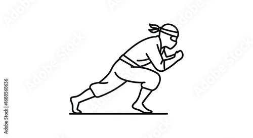 Stylized Line Art Depicting a Crouching Ninja in Motion.