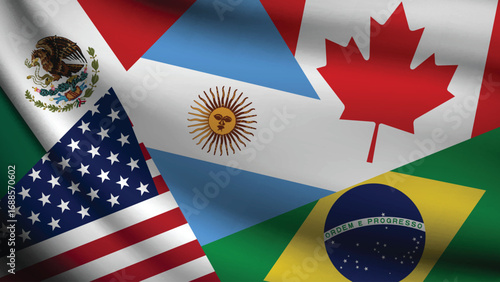 Illustration Vector Featuring USA, Canada, Mexico, Brazil and Argentina Identities