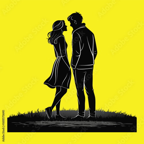 Black vector silhouette illustration of a couple dancing