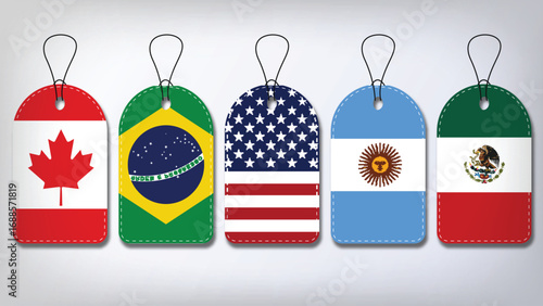 Illustration Vector Featuring USA, Canada, Mexico, Brazil and Argentina Identities